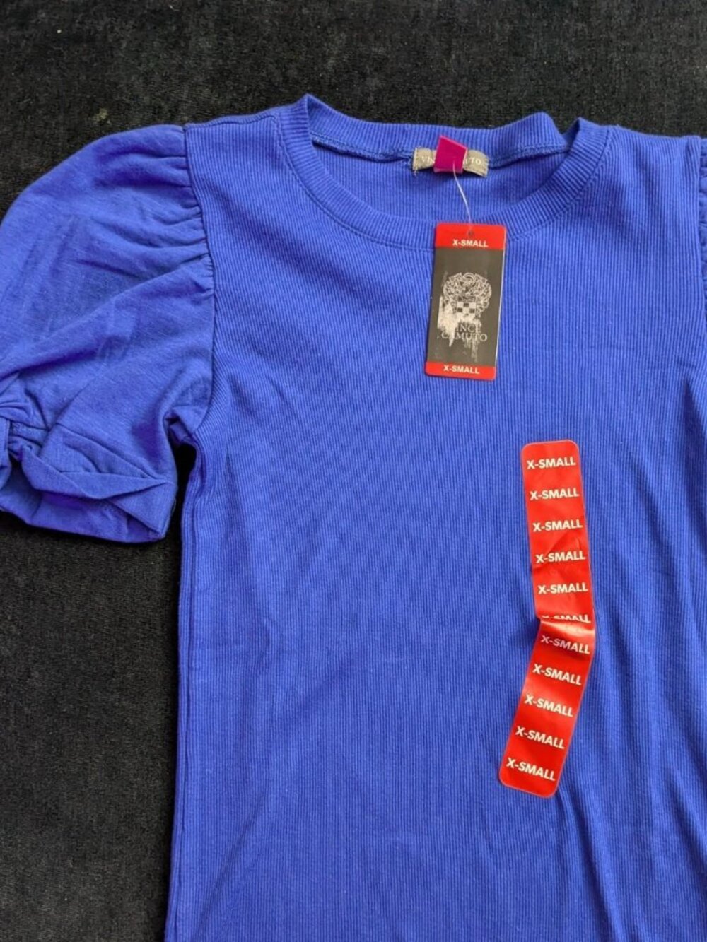 NWT! Vince Camuto Cobalt Sea Puff Short Sleeve Ribbed Top Size XS